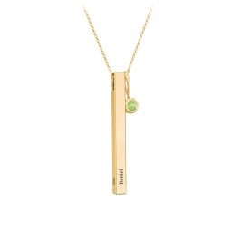 Engravable Vertical 3D Bar Necklace with 1-Stone Charm