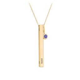 Engravable Vertical 3D Bar Necklace with 1-Stone Charm