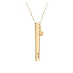 Engravable Vertical 3D Bar Necklace with 1-Stone Charm