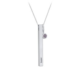 Engravable Vertical 3D Bar Necklace with 1-Stone Charm