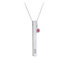 Engravable Vertical 3D Bar Necklace with 1-Stone Charm