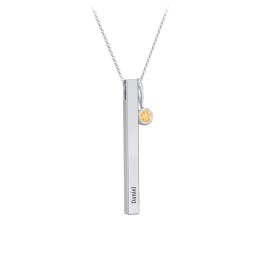 Engravable Vertical 3D Bar Necklace with 1-Stone Charm
