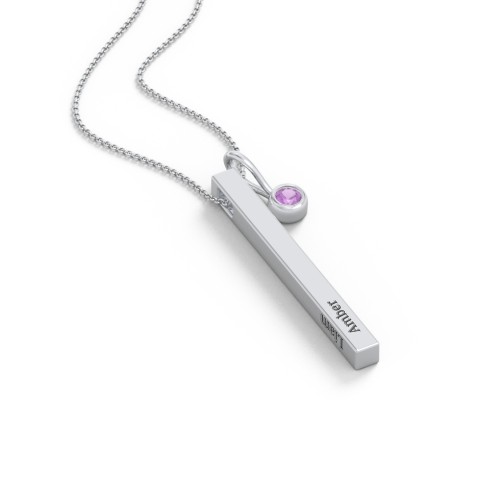 Engravable Vertical 3D Bar Necklace with 1-Stone Charm