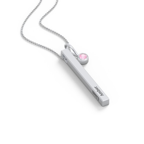 Engravable Vertical 3D Bar Necklace with 1-Stone Charm