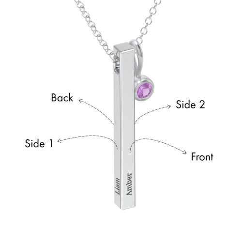 Engravable Vertical 3D Bar Necklace with 1-Stone Charm
