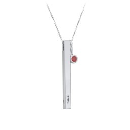 Engravable Vertical 3D Bar Necklace with 1-Stone Charm in 925 Sterling Silver with Garnet