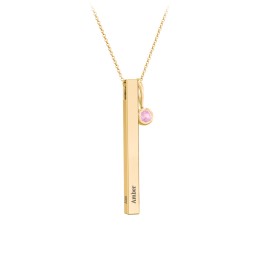 Engravable Vertical 3D Bar Necklace with 1-Stone Charm in 9K Solid Yellow Gold