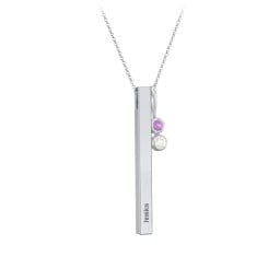 Engravable Vertical 3D Bar Necklace with 2-Stone Charm