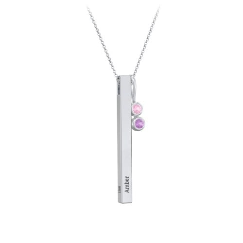 Engravable Vertical 3D Bar Necklace with 2-Stone Charm