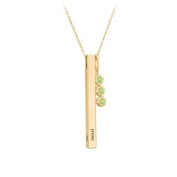 Engravable Vertical 3D Bar Necklace with 3-Stone Charm
