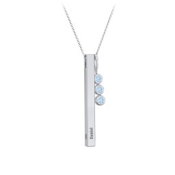 Engravable Vertical 3D Bar Necklace with 3-Stone Charm