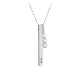 Engravable Vertical 3D Bar Necklace with 3-Stone Charm