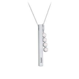 Engravable Vertical 3D Bar Necklace with 4-Stone Charm