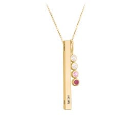 Engravable Vertical 3D Bar Necklace with 4-Stone Charm
