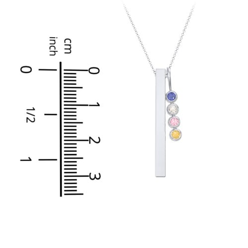 Engravable Vertical 3D Bar Necklace with 4-Stone Charm