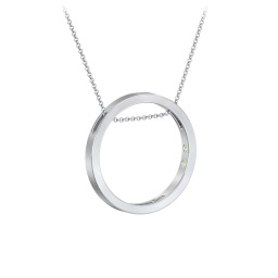 Engravable Floating Circle Necklace with Hidden Gemstones in 925 Sterling Silver with Peridot