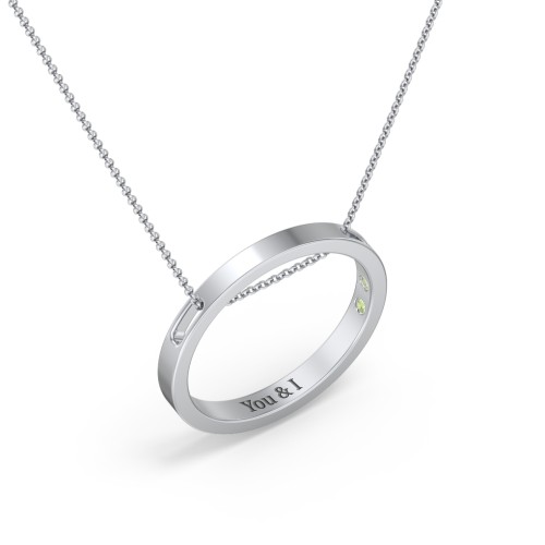 Engravable Floating Circle Necklace with Hidden Gemstones – Sterling Silver with Peridot