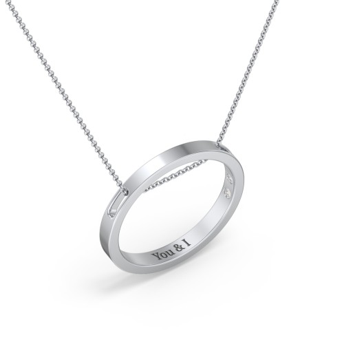 Engravable Floating Circle Necklace with Hidden Gemstones – Sterling Silver with White Premium Zirconia