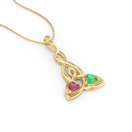 Celtic Motherhood Knot Birthstone Necklace – 9kt Yellow Gold with Ruby and Emerald