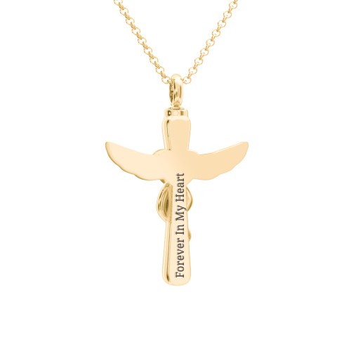 Engravable Winged Cross Urn Necklace in Yellow Ion-Plated Steel