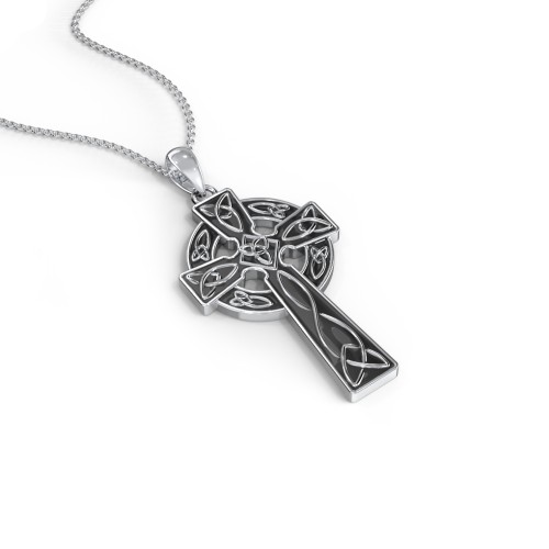 Engravable Celtic Cross Necklace with Black Enamel – Sterling Silver