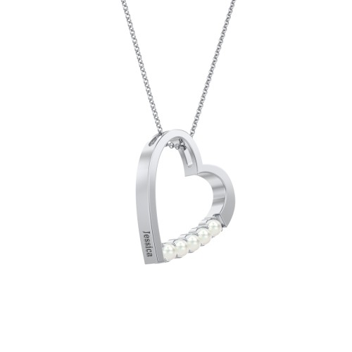 Engravable Tilted Heart Necklace with Pearls – Sterling Silver with Freshwater Pearl