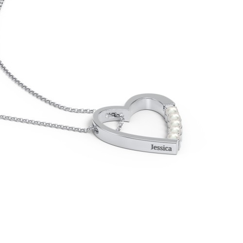 Engravable Tilted Heart Necklace with Pearls