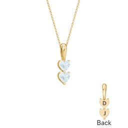Engravable Generations Stacking Hearts Pendant - 2 in 18K Gold Plated Silver with Aquamarine