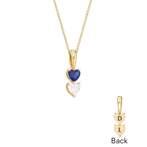 Engravable Generations Stacking Hearts Pendant - 2 – 18K Gold Plated Silver with Blue Sapphire and Cubic Zirconia