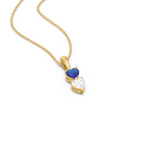 Engravable Generations Stacking Hearts Pendant - 2 – 18K Gold Plated Silver with Blue Sapphire and Cubic Zirconia