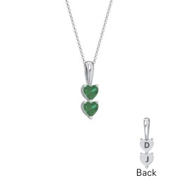 Engravable Generations Stacking Hearts Pendant - 2 in 925 Sterling Silver with Emerald