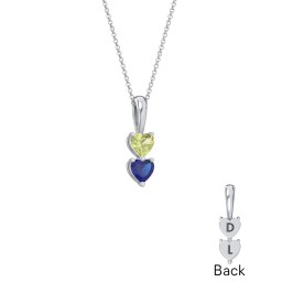Engravable Generations Stacking Hearts Pendant - 2 in 925 Sterling Silver with Peridot and Blue Sapphire