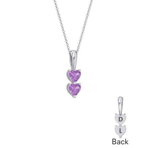 Engravable Generations Stacking Hearts Pendant - 2 – Sterling Silver with Amethyst