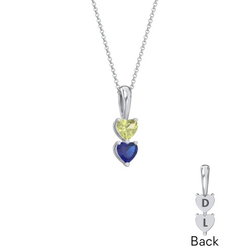 Engravable Generations Stacking Hearts Pendant - 2 – Sterling Silver with Peridot and Blue Sapphire