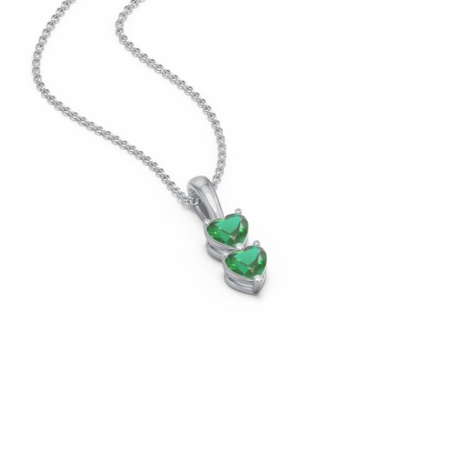 Engravable Generations Stacking Hearts Pendant - 2 – Sterling Silver with Emerald