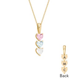Engravable Generations Stacking Hearts Pendant - 3 in 18K Gold Plated Silver with Pink Tourmaline, Aquamarine, and Cubic Zirconia