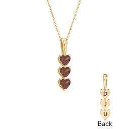Engravable Generations Stacking Hearts Pendant - 3 in 18K Gold Plated Silver with Garnet