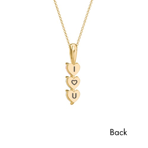 Engravable Generations Stacking Hearts Pendant - 3 – 18K Gold Plated Silver with Pink Tourmaline, Aquamarine, and Cubic Zirconia