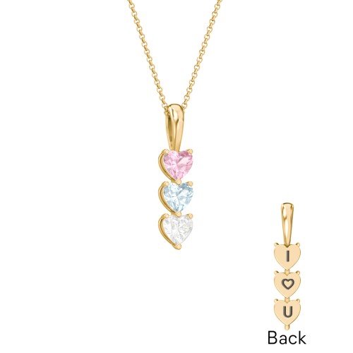 Engravable Generations Stacking Hearts Pendant - 3 – 18K Gold Plated Silver with Pink Tourmaline, Aquamarine, and Cubic Zirconia