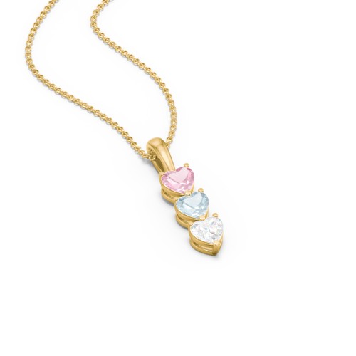 Engravable Generations Stacking Hearts Pendant - 3 – 18K Gold Plated Silver with Pink Tourmaline, Aquamarine, and Cubic Zirconia