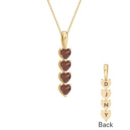 Engravable Generations Stacking Hearts Pendant - 4 in 18K Gold Plated Silver with Garnet