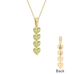 Engravable Generations Stacking Hearts Pendant - 4 in 18K Gold Plated Silver with Peridot