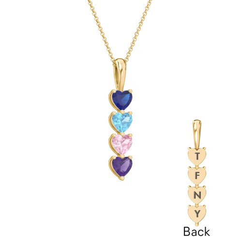 Engravable Generations Stacking Hearts Pendant - 4 – 18K Gold Plated Silver with Blue Sapphire, Blue Topaz, Pink Tourmaline, and Amethyst