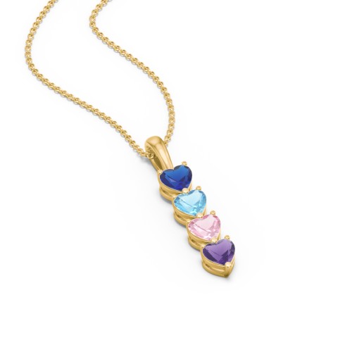 Engravable Generations Stacking Hearts Pendant - 4 – 18K Gold Plated Silver with Blue Sapphire, Blue Topaz, Pink Tourmaline, and Amethyst