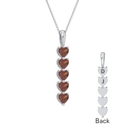 Engravable Generations Stacking Hearts Pendant - 5 in 925 Sterling Silver with Garnet
