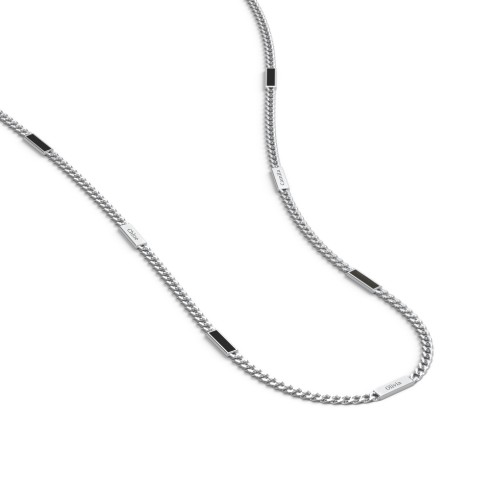 Engravable Bar Open Curb Chain with Black Enamel Bars