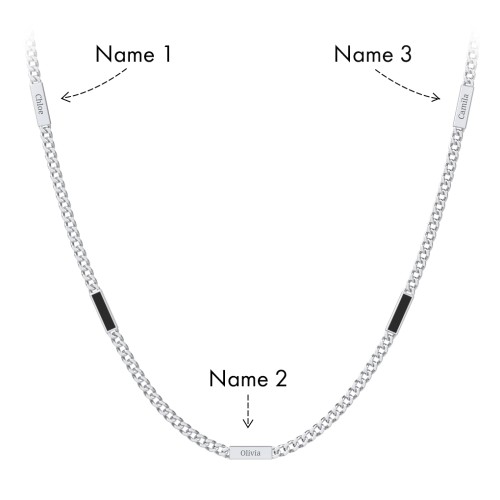 Engravable Bar Open Curb Chain with Black Enamel Bars