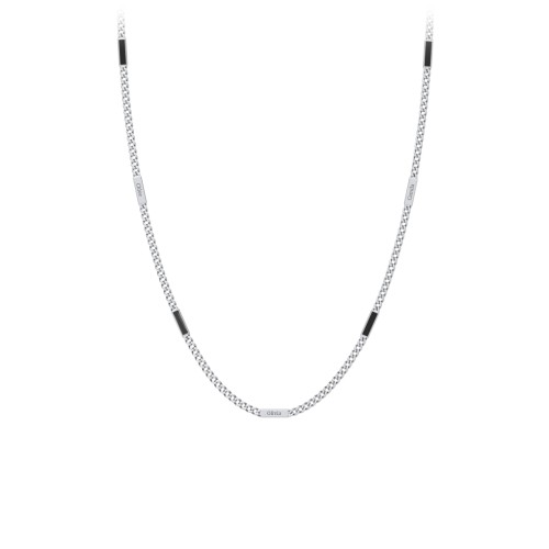 Engravable Bar Open Curb Chain with Black Enamel Bars