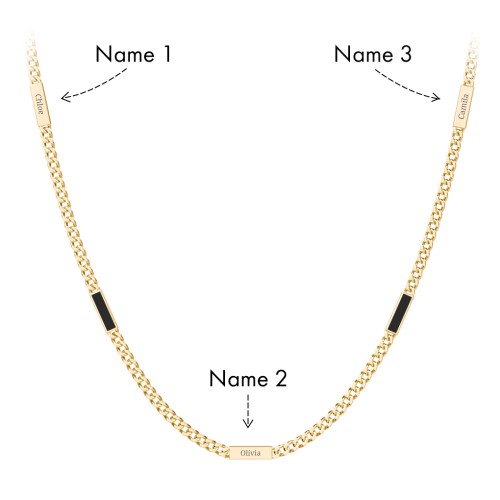 Engravable Bar Open Curb Chain with Black Enamel Bars – 18K Gold Plated Silver