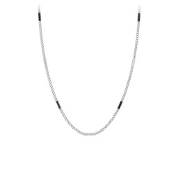 Engravable Bar Open Curb Chain with Black Enamel Bars in 925 Sterling Silver